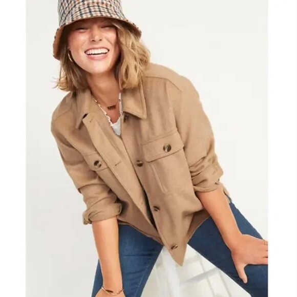 Soft-Brushed Wool Shacket Coat Jacket Size S - Picture 1 of 13